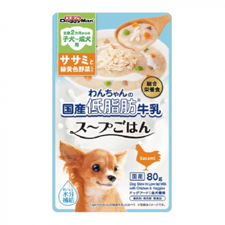 ドギーマン わんちゃんの国産低脂肪牛乳スープごはん ササミと緑黄色野菜入り 80g